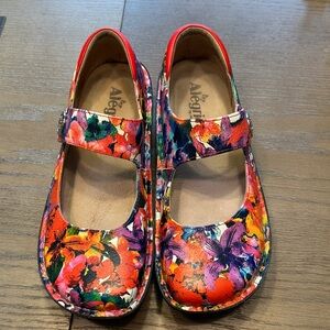 Womens Alegria Paloma PAL-135 Multicolor Leather Floral Mary Jane Flats Size 39